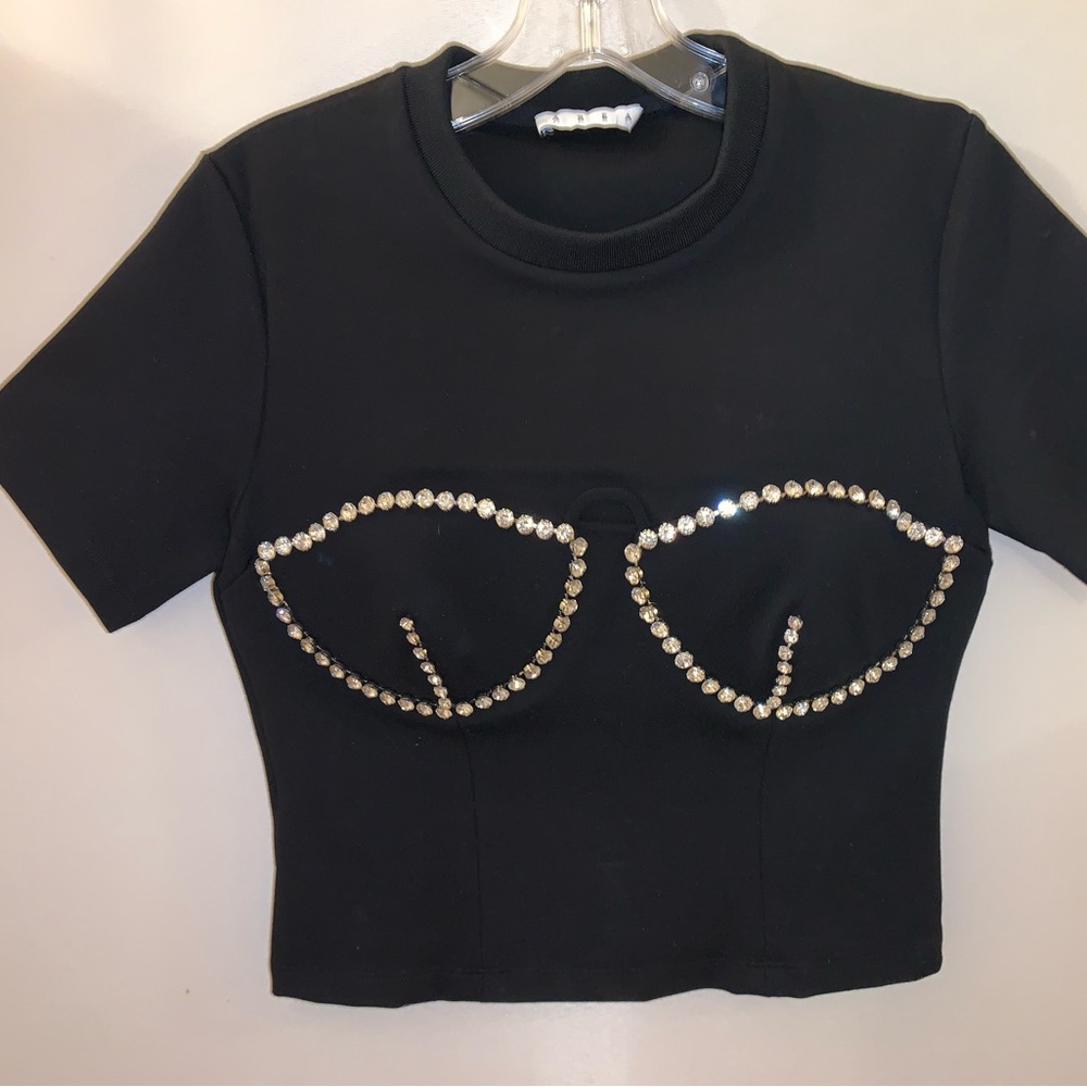 Area Black Crop Top crystal bustier Detailing Medium $485 worn once - Picture 4 of 7